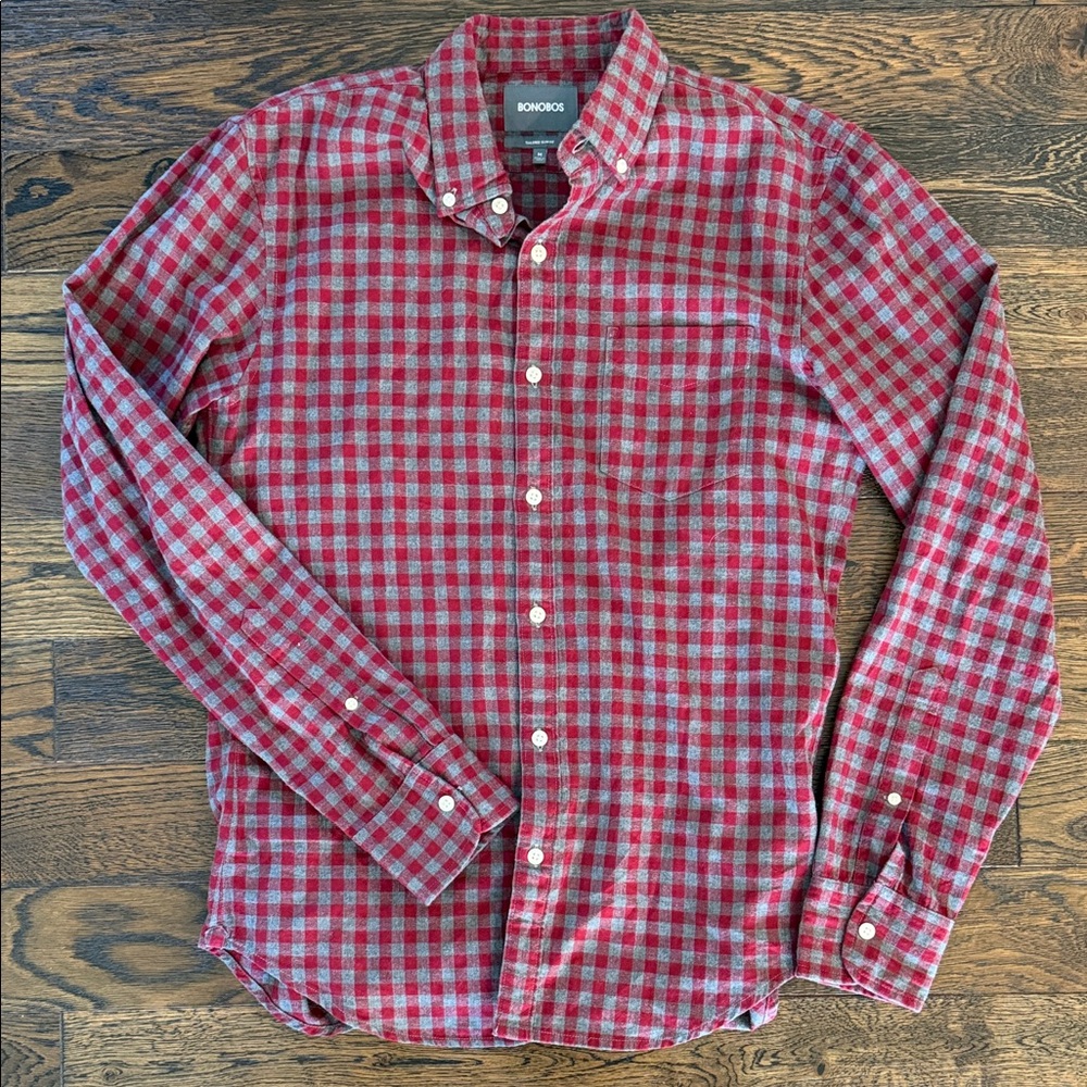 Bonobos Men's Red and Gray Plaid Shirt